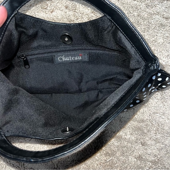 Chateau Polka Dot Clutch Bag Black White 12”x7” - Picture 5 of 7
